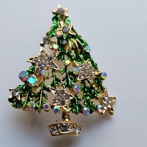 Christmas Tree Green Gold Brooch
